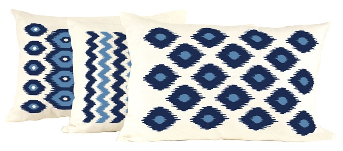 Aqua And Navy Lumbar Ikat Pillows